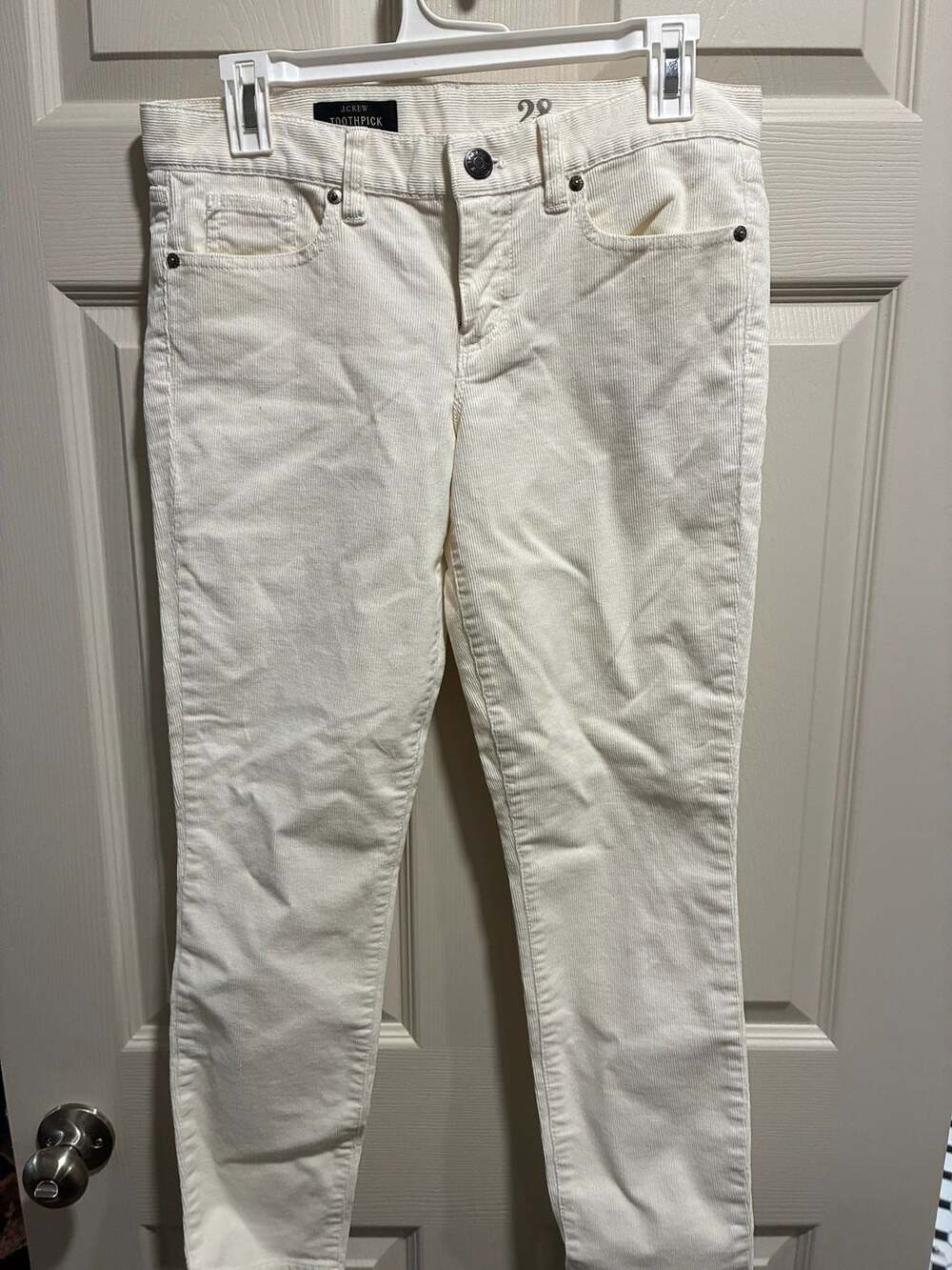 J.Crew Toothpick Ankle Corduroy Pants in Ivory White